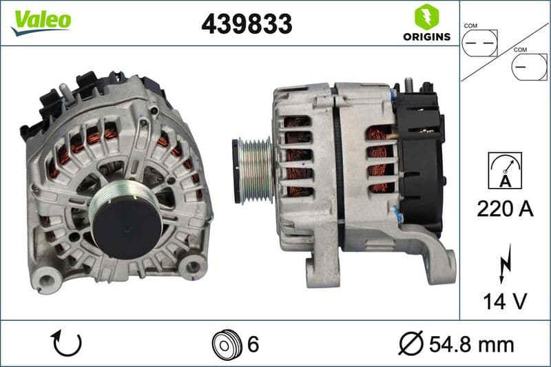 Generator / Alternator VALEO ORIGINS NEW OE TECHNOLOGY 439833