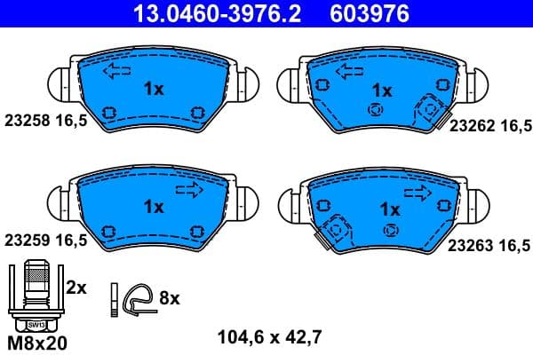 set placute frana,frana disc ATE 13.0460-3976.2