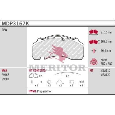 set placute frana,frana disc MERITOR BRAKE PAD KIT MDP3169K
