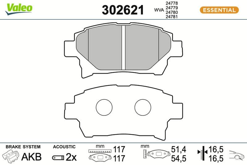 set placute frana,frana disc VALEO ESSENTIAL 302621