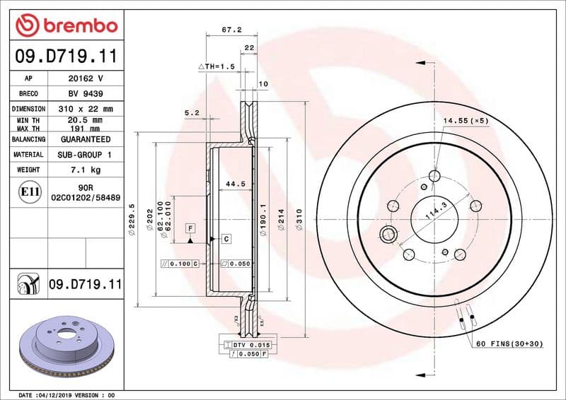 Disc frana BREMBO PRIME LINE - UV Coated 09.D719.11