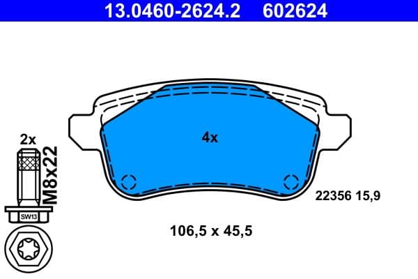 set placute frana,frana disc ATE 13.0460-2624.2