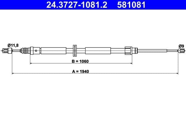 Cablu, frana de parcare ATE 24.3727-1081.2