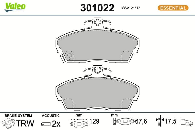 set placute frana,frana disc VALEO ESSENTIAL 301022