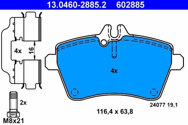 set placute frana,frana disc ATE 13.0460-2885.2
