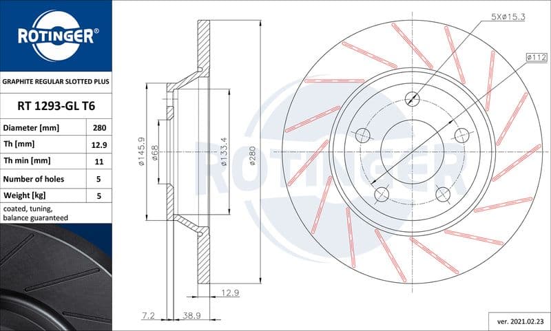 Disc frana ROTINGER GRAPHITE REGULAR SLOTTED PLUS RT 1293-GL T6