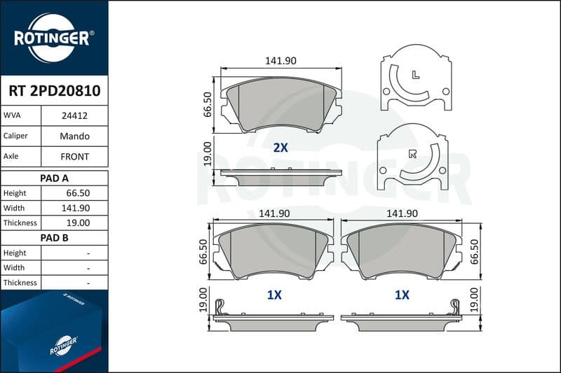 set placute frana,frana disc ROTINGER RT 2PD20810