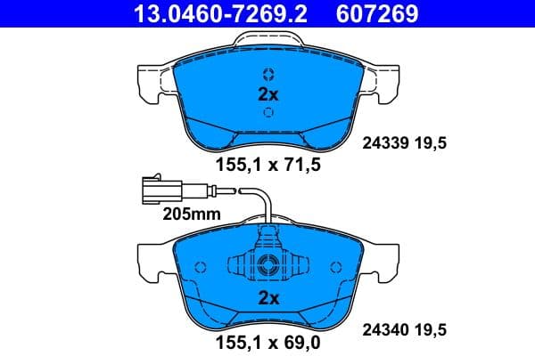 set placute frana,frana disc ATE 13.0460-7269.2
