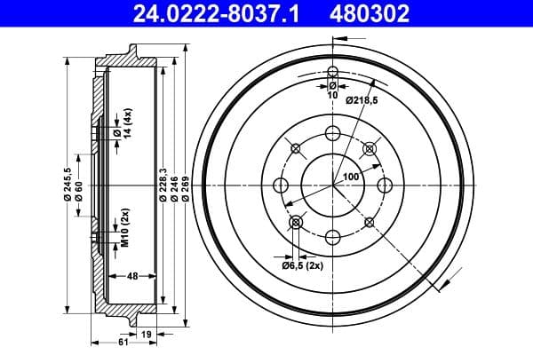 Tambur frana ATE 24.0222-8037.1