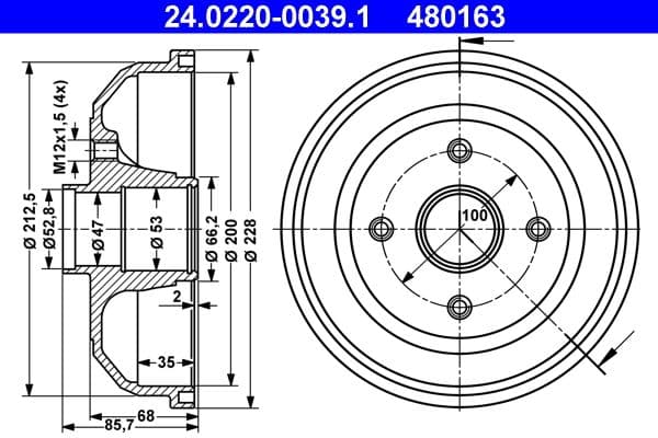 Tambur frana ATE 24.0220-0039.1