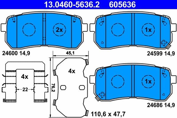 set placute frana,frana disc ATE 13.0460-5636.2