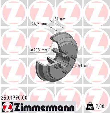 Tambur frana ZIMMERMANN 250.1770.00