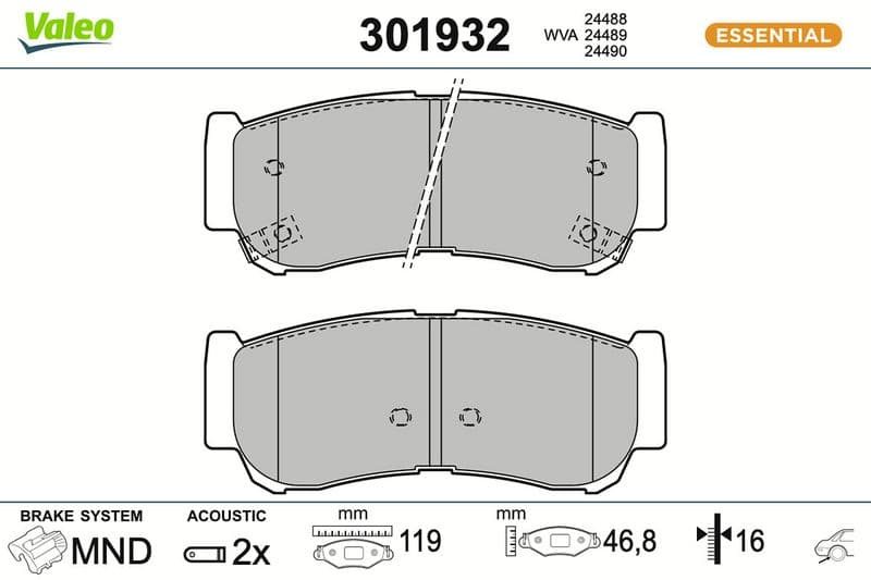 set placute frana,frana disc VALEO ESSENTIAL 301932