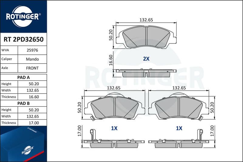 set placute frana,frana disc ROTINGER RT 2PD32650