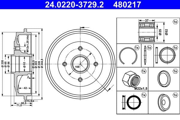 Tambur frana ATE 24.0220-3729.2