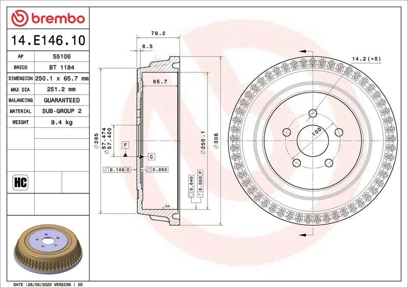 Tambur frana BREMBO ESSENTIAL LINE 14.E146.10