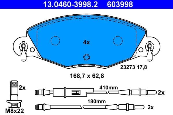 set placute frana,frana disc ATE 13.0460-3998.2