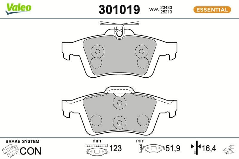 set placute frana,frana disc VALEO ESSENTIAL 301019