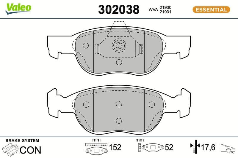 set placute frana,frana disc VALEO ESSENTIAL 302038