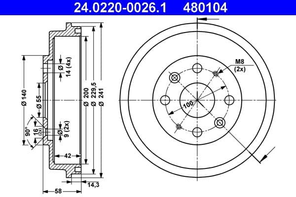 Tambur frana ATE 24.0220-0026.1