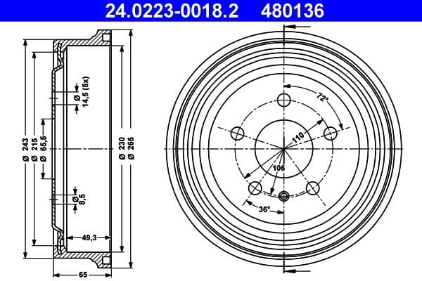 Tambur frana ATE 24.0223-0018.2