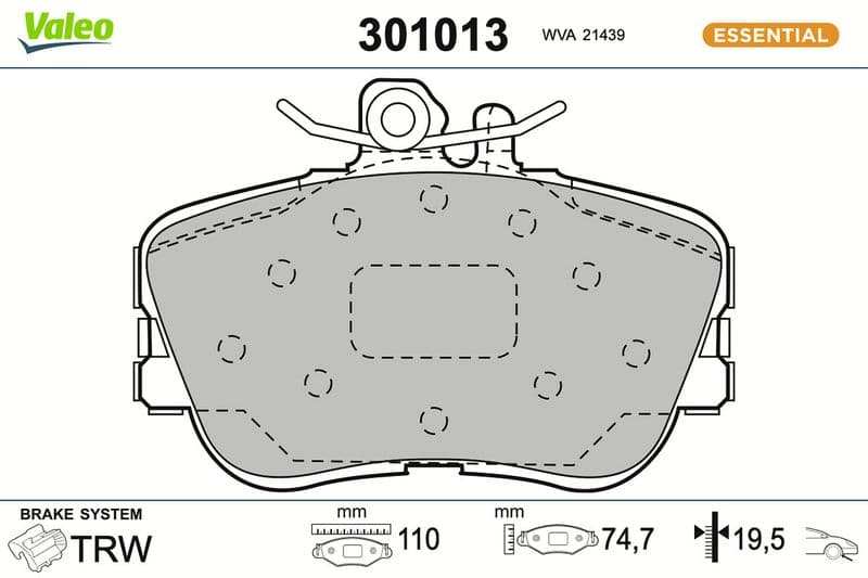 set placute frana,frana disc VALEO ESSENTIAL 301013