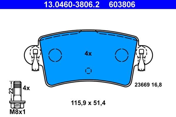 set placute frana,frana disc ATE 13.0460-3806.2