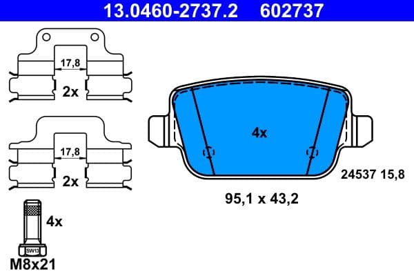 set placute frana,frana disc ATE 13.0460-2737.2
