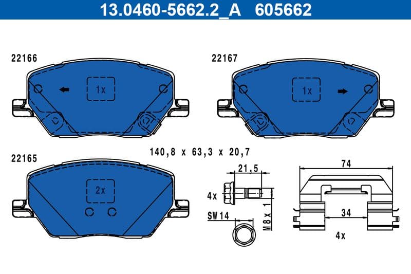 set placute frana,frana disc ATE 13.0460-5662.2