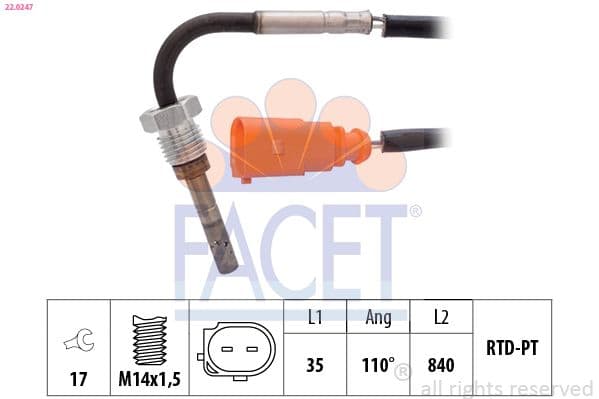Senzor, temperatura gaze evacuare FACET Made in Italy - OE Equivalent 22.0247