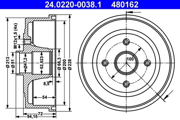 Tambur frana ATE 24.0220-0038.1