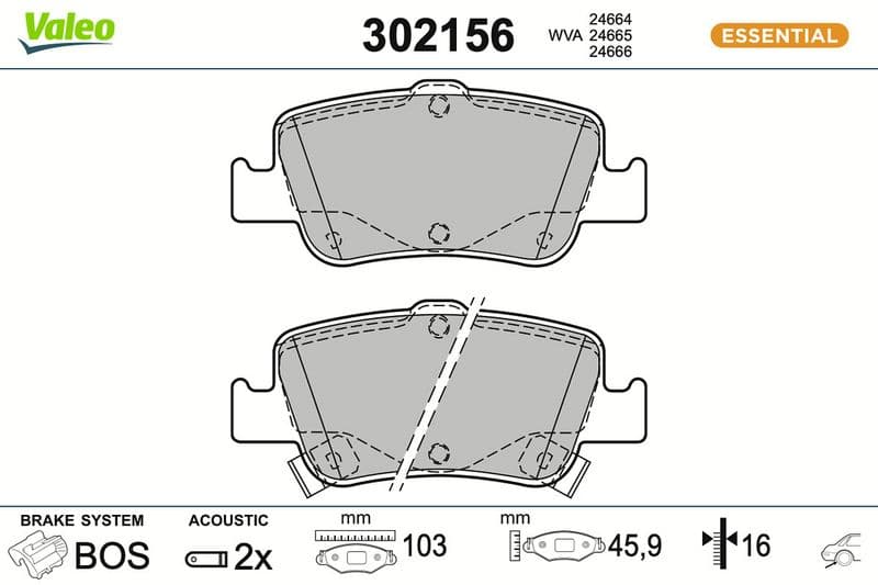 set placute frana,frana disc VALEO ESSENTIAL 302156