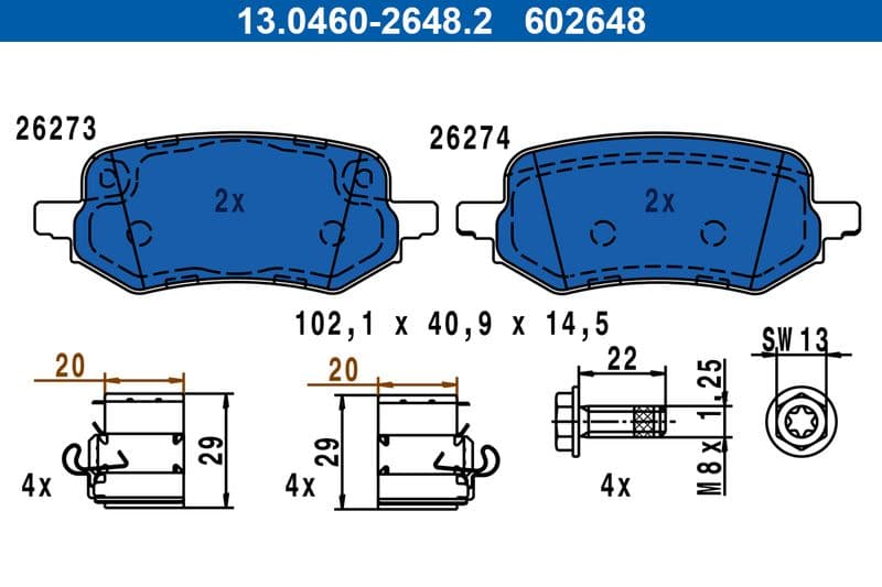 set placute frana,frana disc ATE 13.0460-2648.2