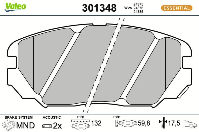 set placute frana,frana disc VALEO ESSENTIAL 301348