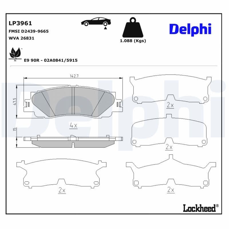 set placute frana,frana disc DELPHI LP3961