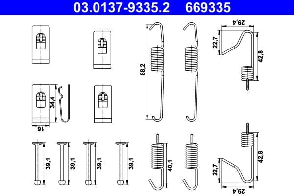 set accesorii, saboti frana parcare ATE 03.0137-9335.2