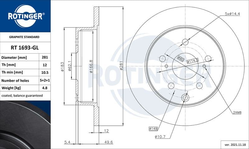 Disc frana ROTINGER GRAPHITE LINE RT 1693-GL
