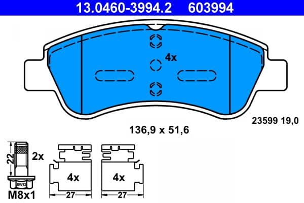 set placute frana,frana disc ATE 13.0460-3994.2