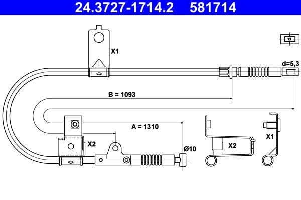 Cablu, frana de parcare ATE 24.3727-1714.2