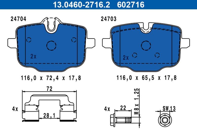 set placute frana,frana disc ATE 13.0460-2716.2