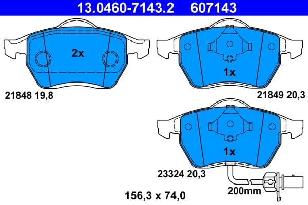 set placute frana,frana disc ATE 13.0460-7143.2