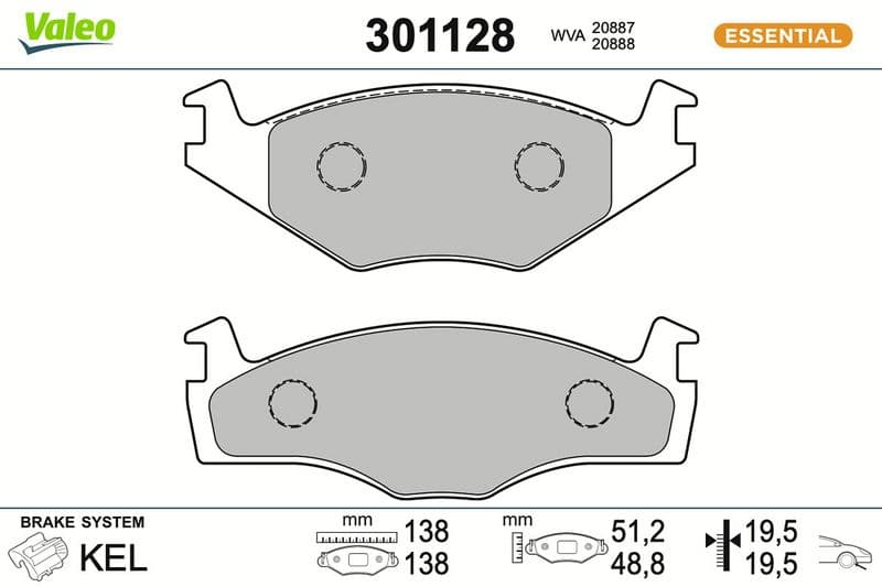 set placute frana,frana disc VALEO ESSENTIAL 301128