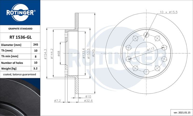 Disc frana ROTINGER GRAPHITE LINE RT 1536-GL