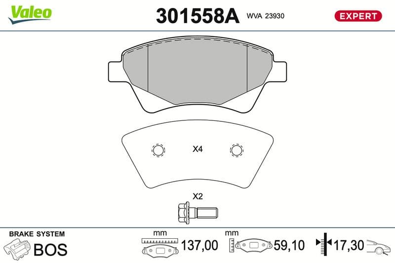 set placute frana,frana disc VALEO 301558A