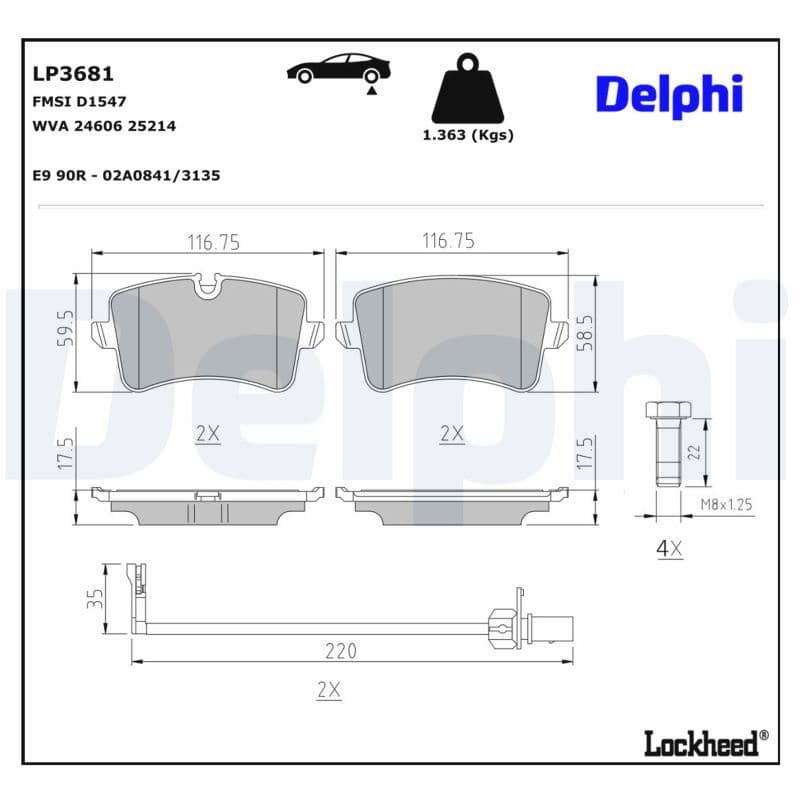 set placute frana,frana disc DELPHI LP3681