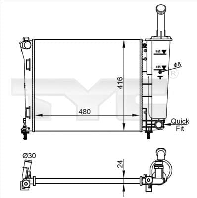 Radiator, racire motor TYC 709-0022-R