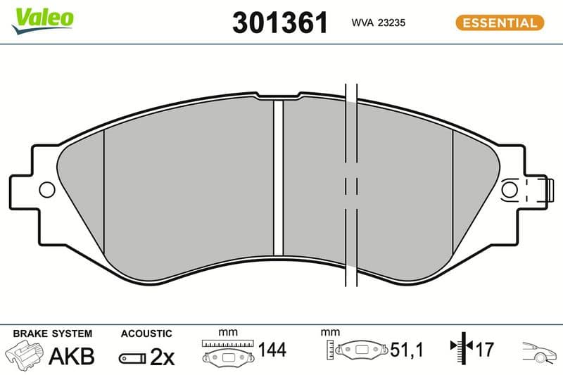 set placute frana,frana disc VALEO ESSENTIAL 301361