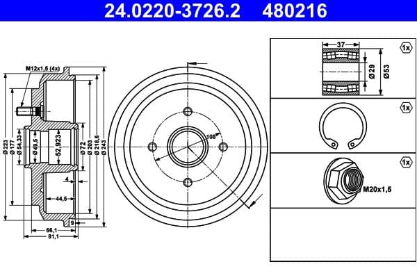 Tambur frana ATE 24.0220-3726.2