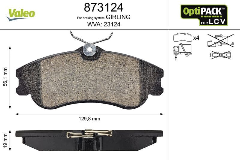 set placute frana,frana disc VALEO OPTIPACK for LCV 873124