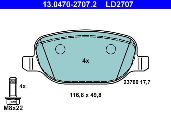 set placute frana,frana disc ATE Ceramic 13.0470-2707.2